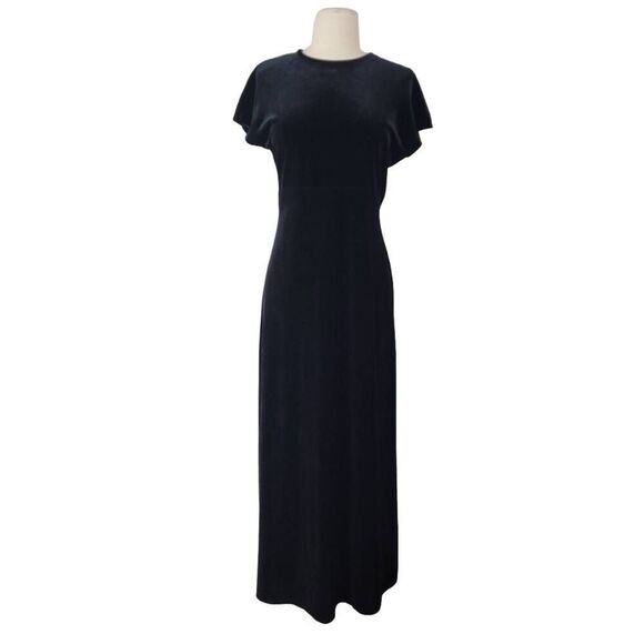 Vtg Casual Corner Black Velvet Midi‎ Maxi Dress Sz S Classic Modest Minimalist - Picture 1 of 9